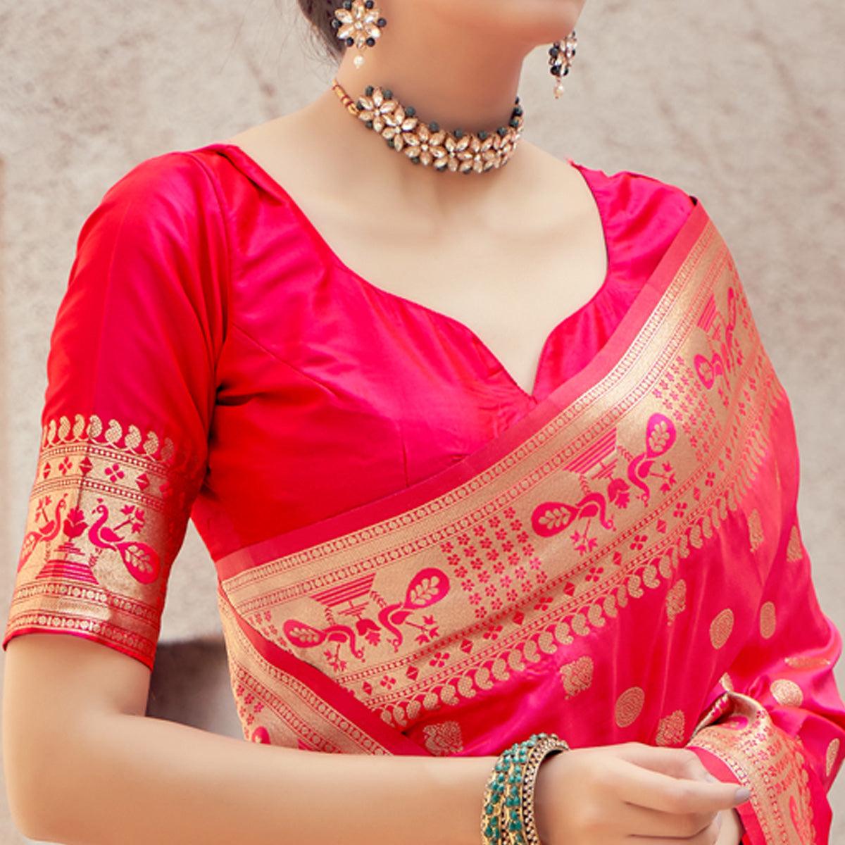 Pink Festive Wear Woven Banarasi Silk Saree - Peachmode