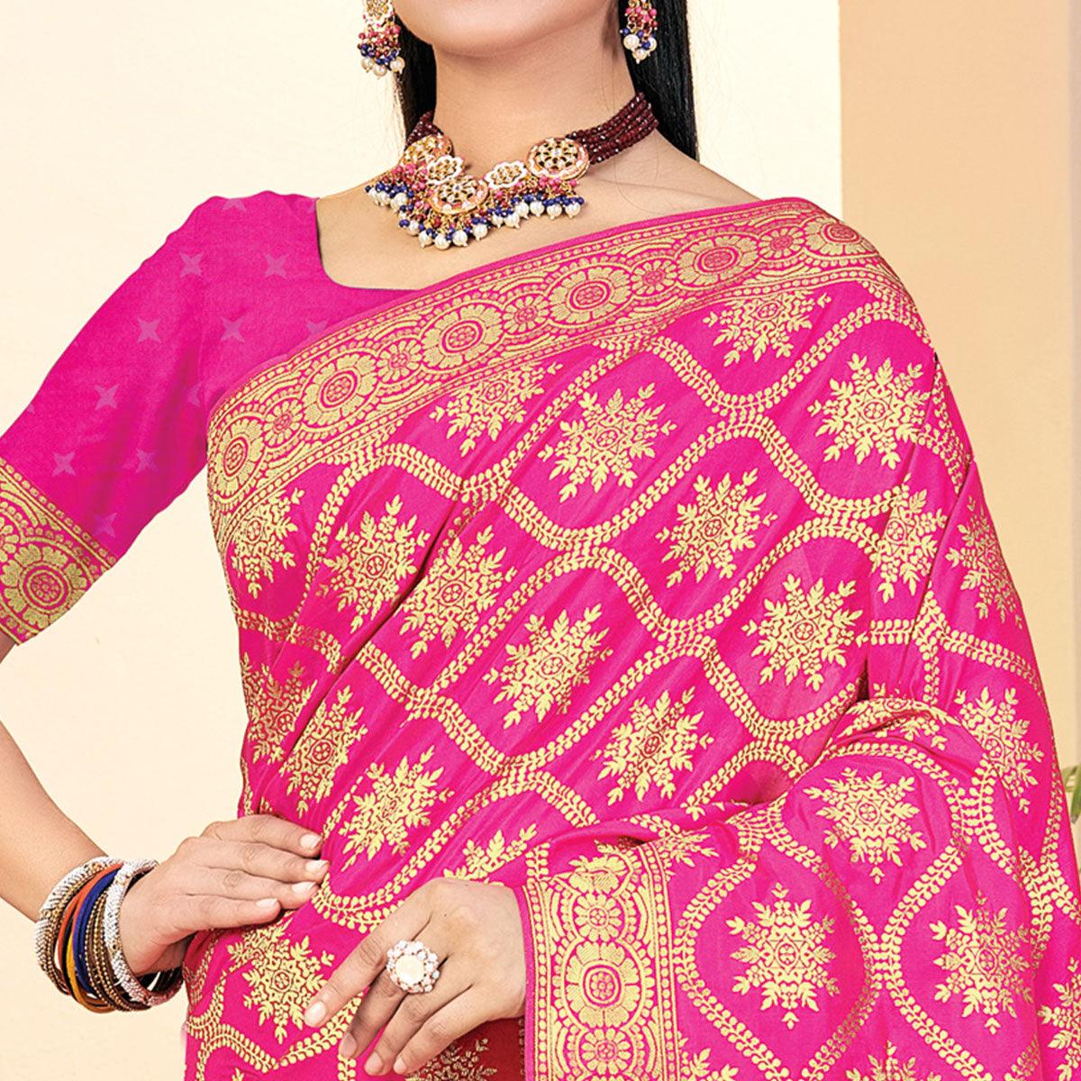 Pink Festive Wear Woven Banarasi Silk Saree - Peachmode