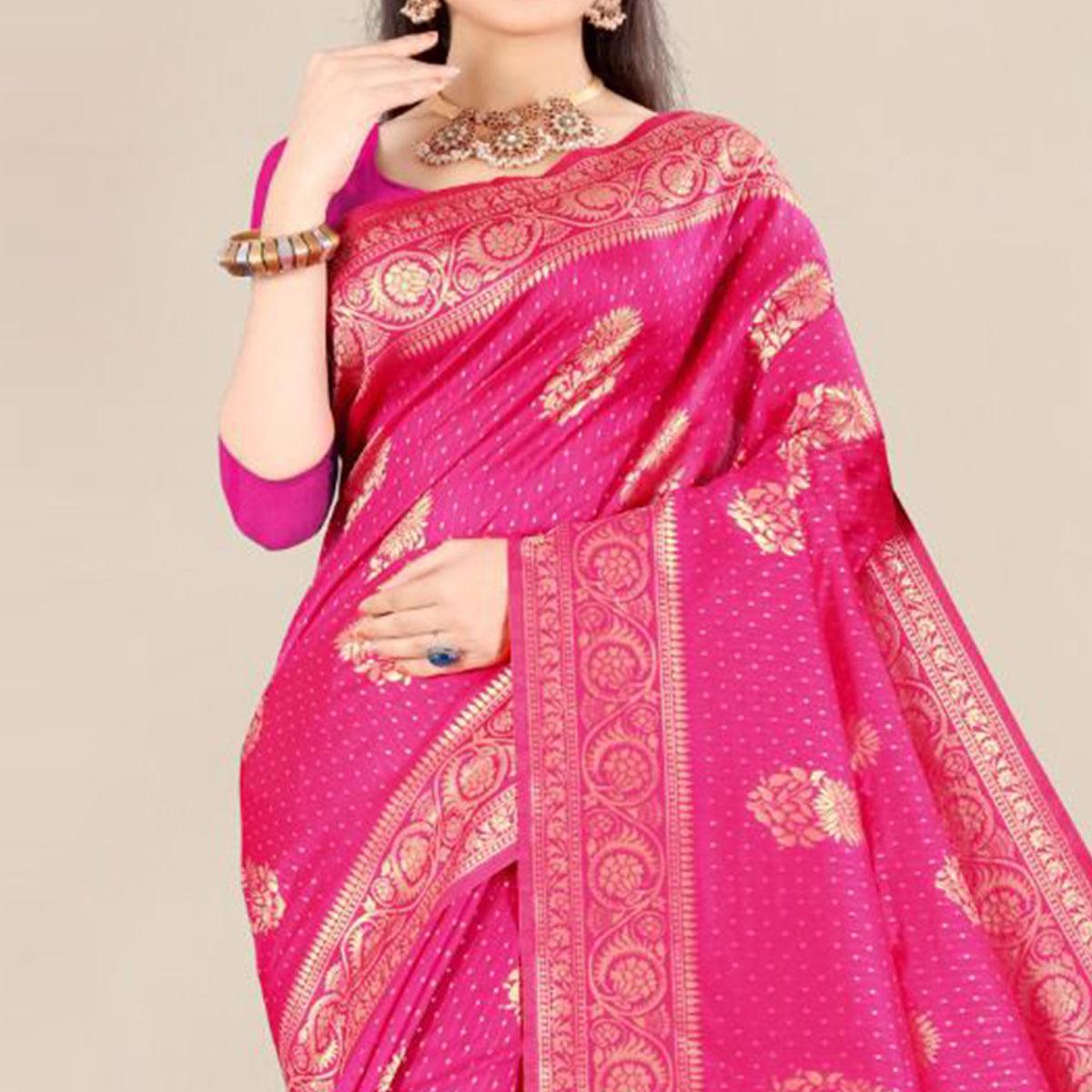 Pink Festive Wear Woven Banarasi Silk Saree - Peachmode