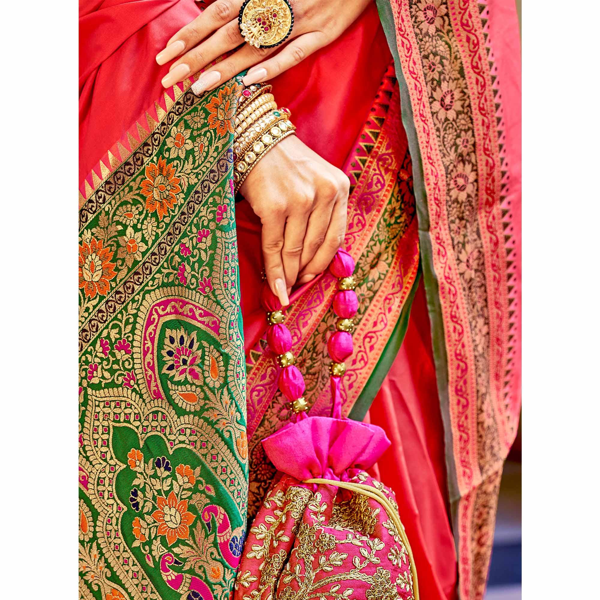 Pink Festive Wear Woven Banarasi Silk Saree - Peachmode
