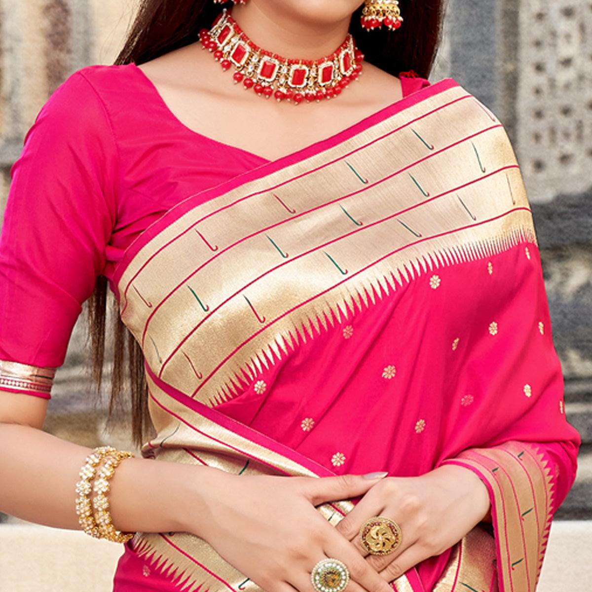 Pink Festive Wear Woven Banarasi Silk Saree - Peachmode