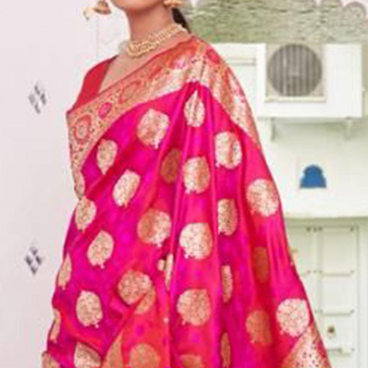 Pink Festive Wear Woven Banarasi Silk Saree - Peachmode