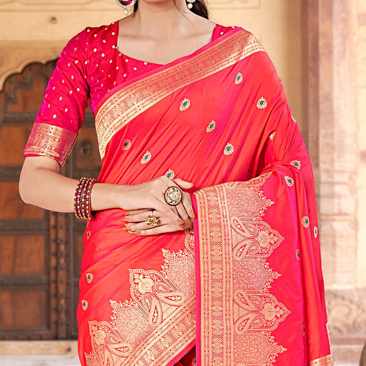 Pink Festive Wear Woven Banarasi Silk Saree - Peachmode