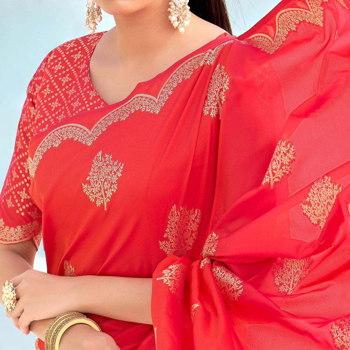 Pink Festive Wear Woven Banarasi Soft Silk Saree - Peachmode