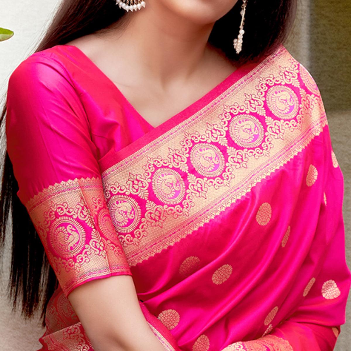 Pink Festive Wear Woven Banarasi Soft Silk Saree - Peachmode