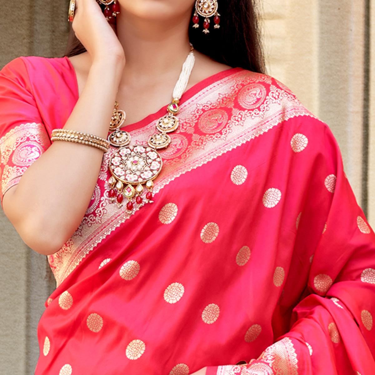 Pink Festive Wear Woven Banarasi Soft Silk Saree - Peachmode