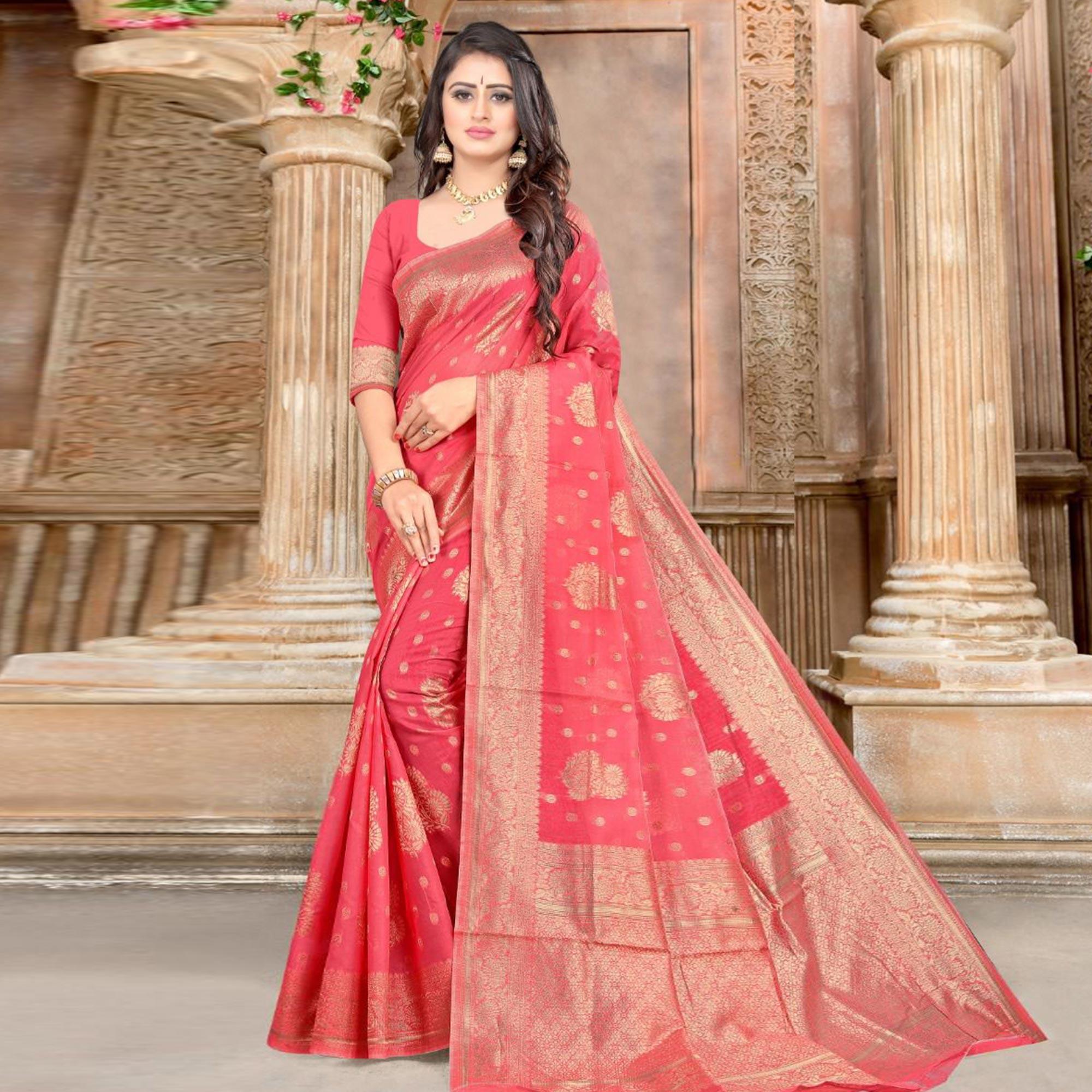 Pink Festive Wear Woven Chanderi Silk Saree - Peachmode