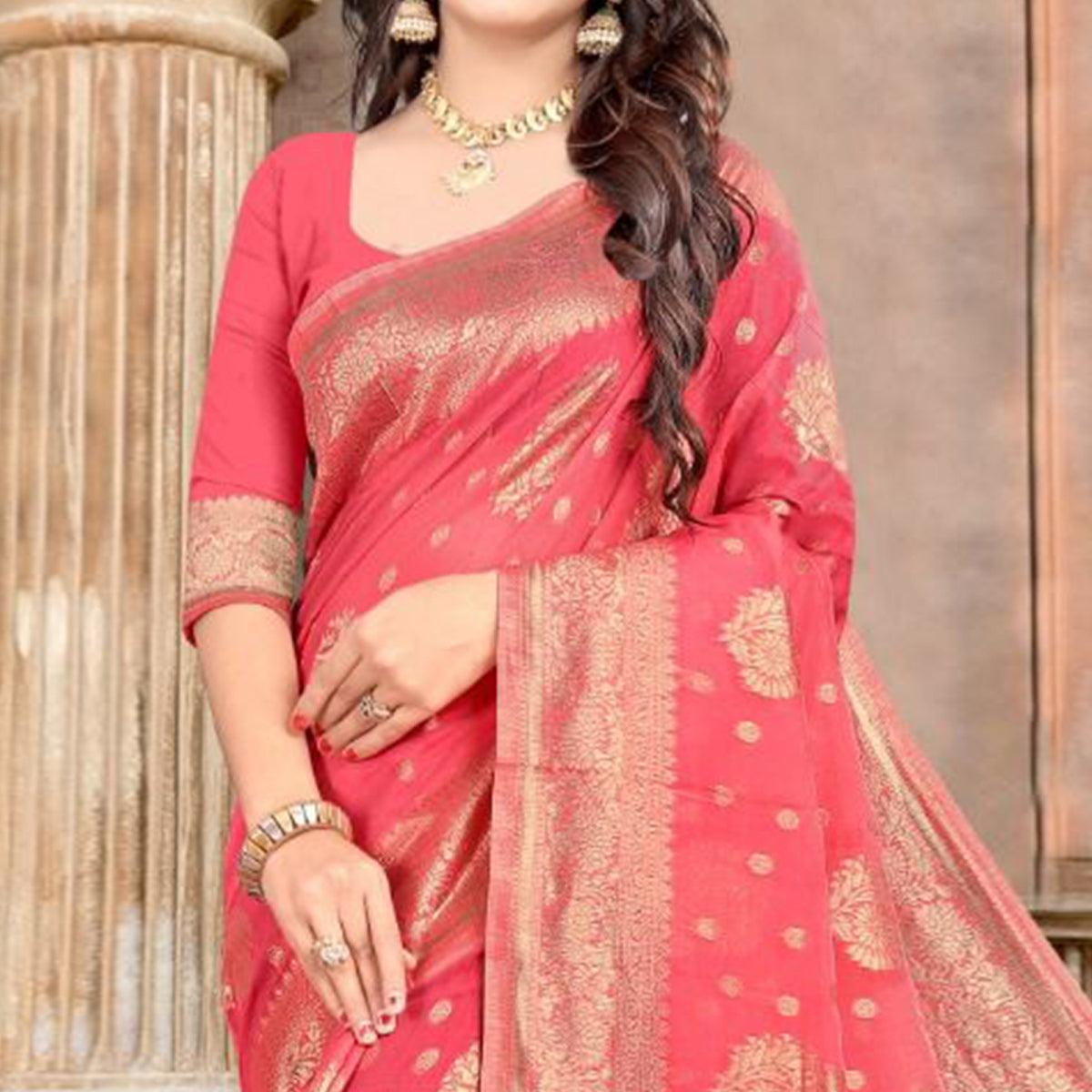 Pink Festive Wear Woven Chanderi Silk Saree - Peachmode