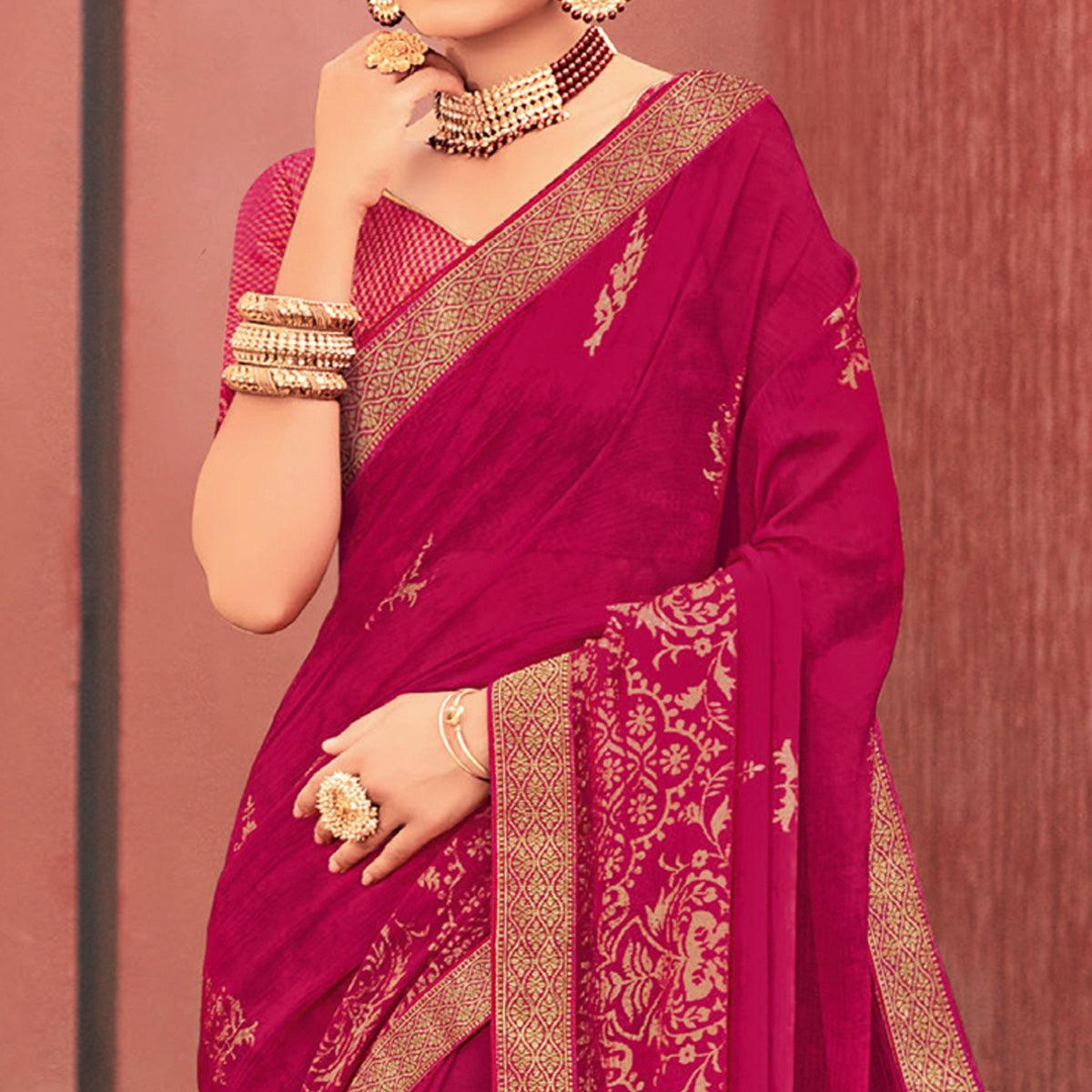 Pink Festive Wear Woven Chiffon  Saree - Peachmode