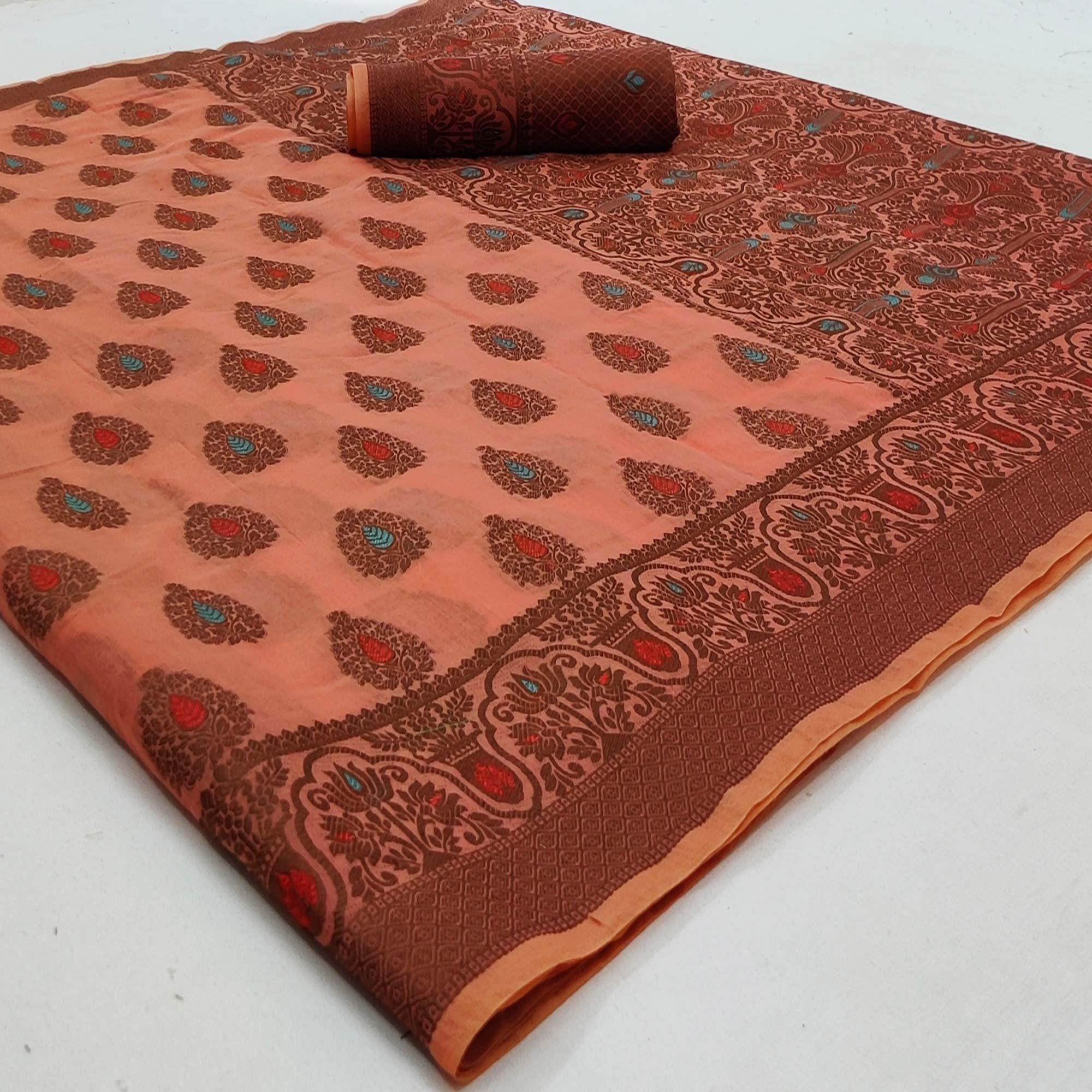 Pink Festive Wear Woven Cotton Silk Saree - Peachmode