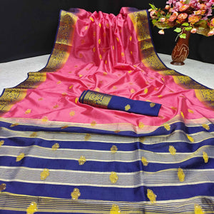 Pink Festive Wear Woven Cotton Silk Saree - Peachmode