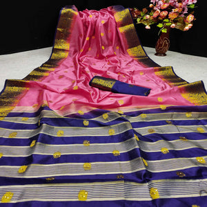 Pink Festive Wear Woven Cotton Silk Saree - Peachmode