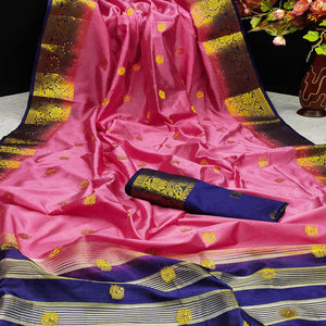 Pink Festive Wear Woven Cotton Silk Saree - Peachmode