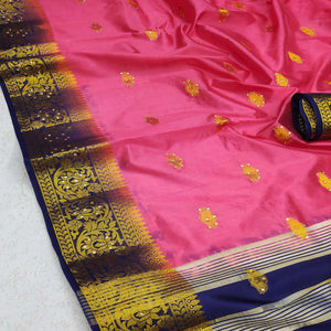 Pink Festive Wear Woven Cotton Silk Saree - Peachmode