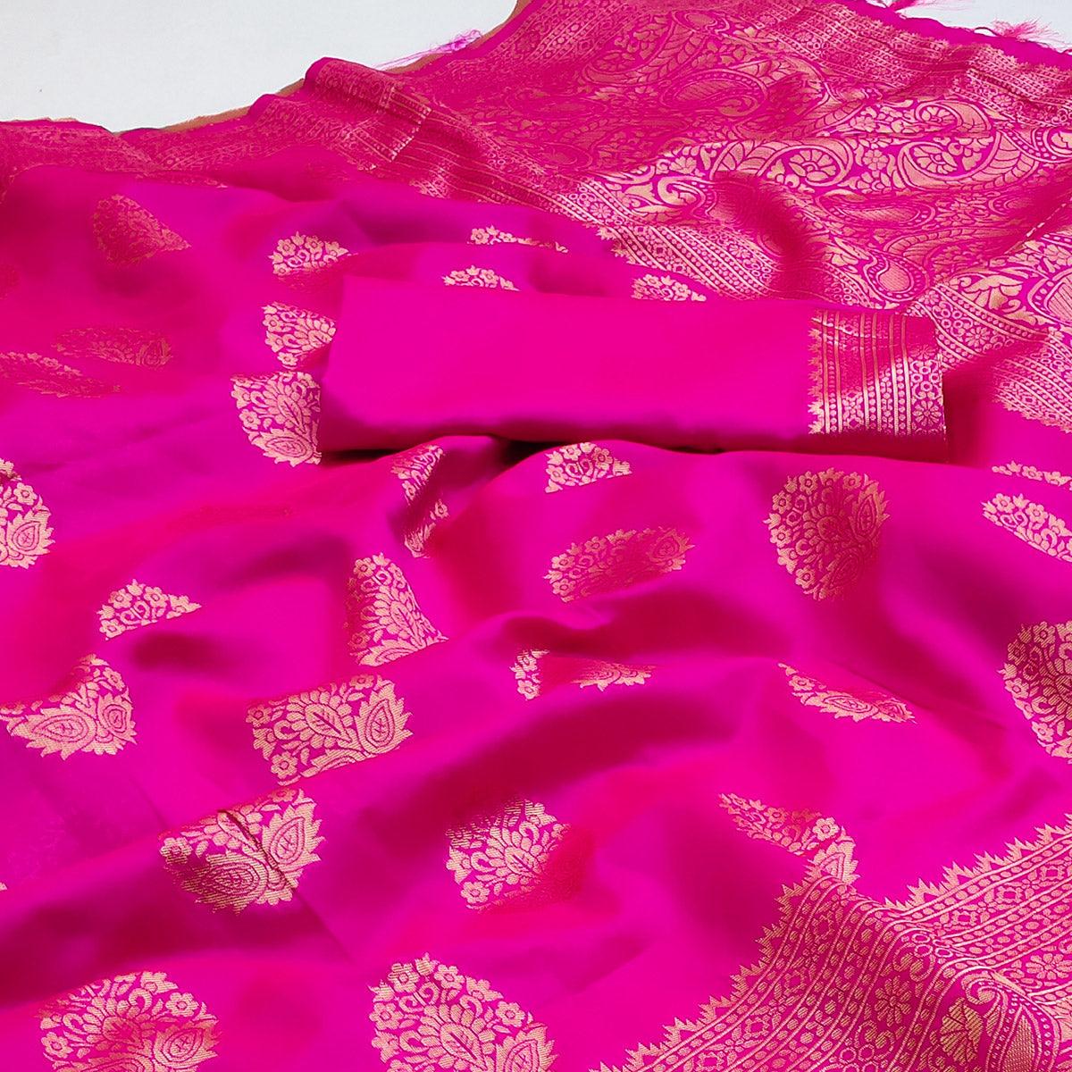 Pink Festive Wear Woven Cotton Silk Saree - Peachmode