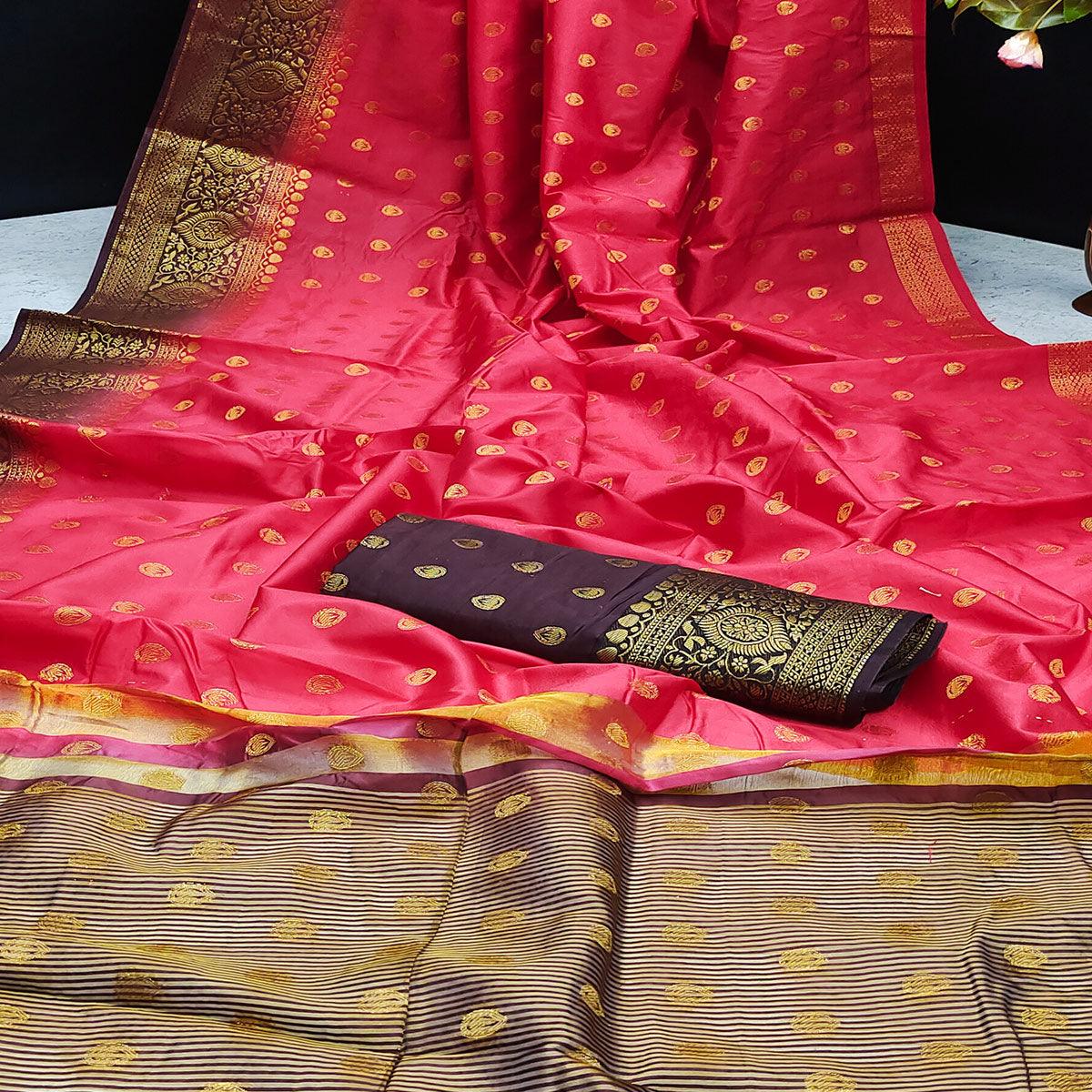 Pink Festive Wear Woven Cotton Silk Saree - Peachmode