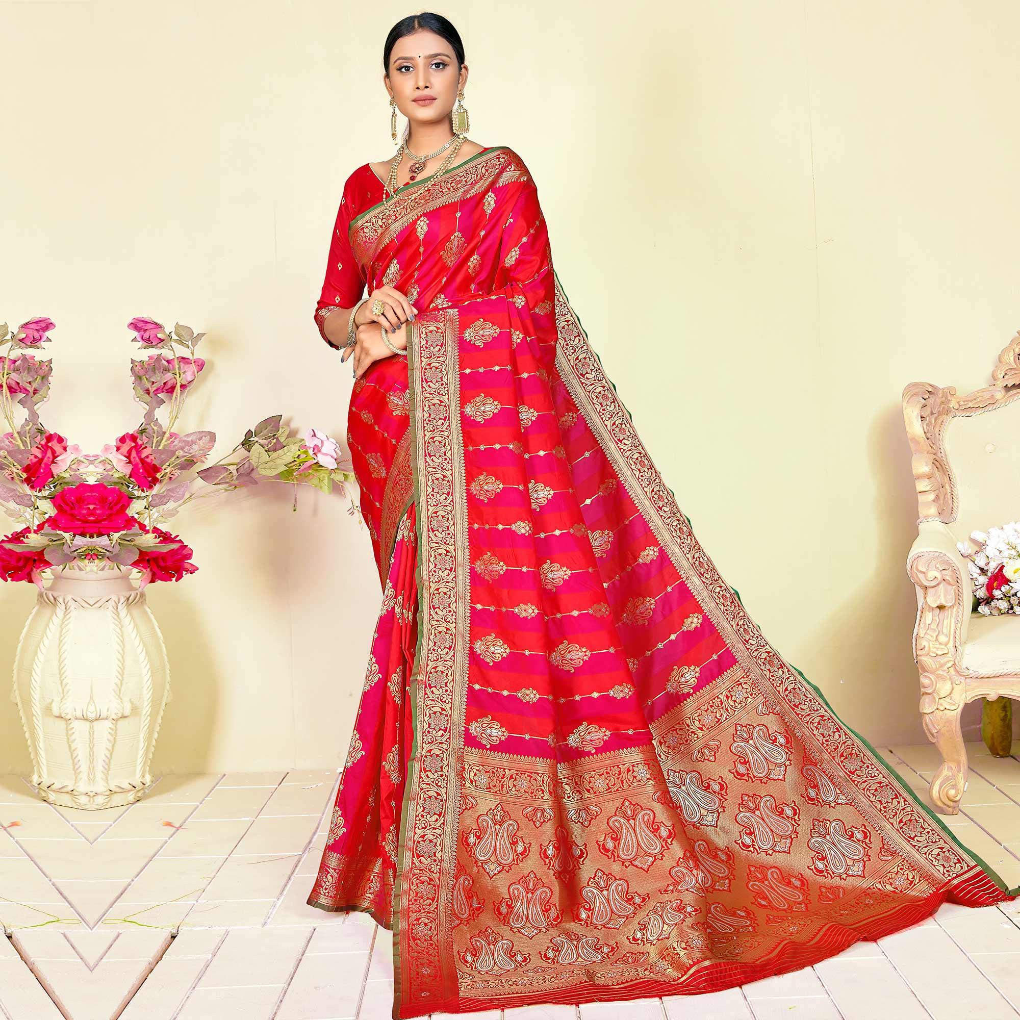 Pink Festive Wear Woven Handloom Paithani Silk Saree - Peachmode