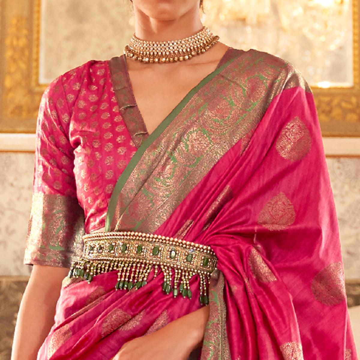 Pink Festive Wear Woven Handloom Silk Saree - Peachmode