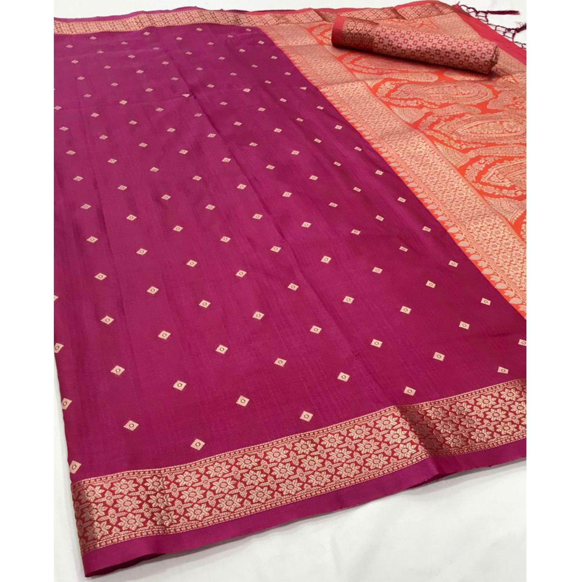 Pink Festive Wear Woven Handloom Silk Saree - Peachmode