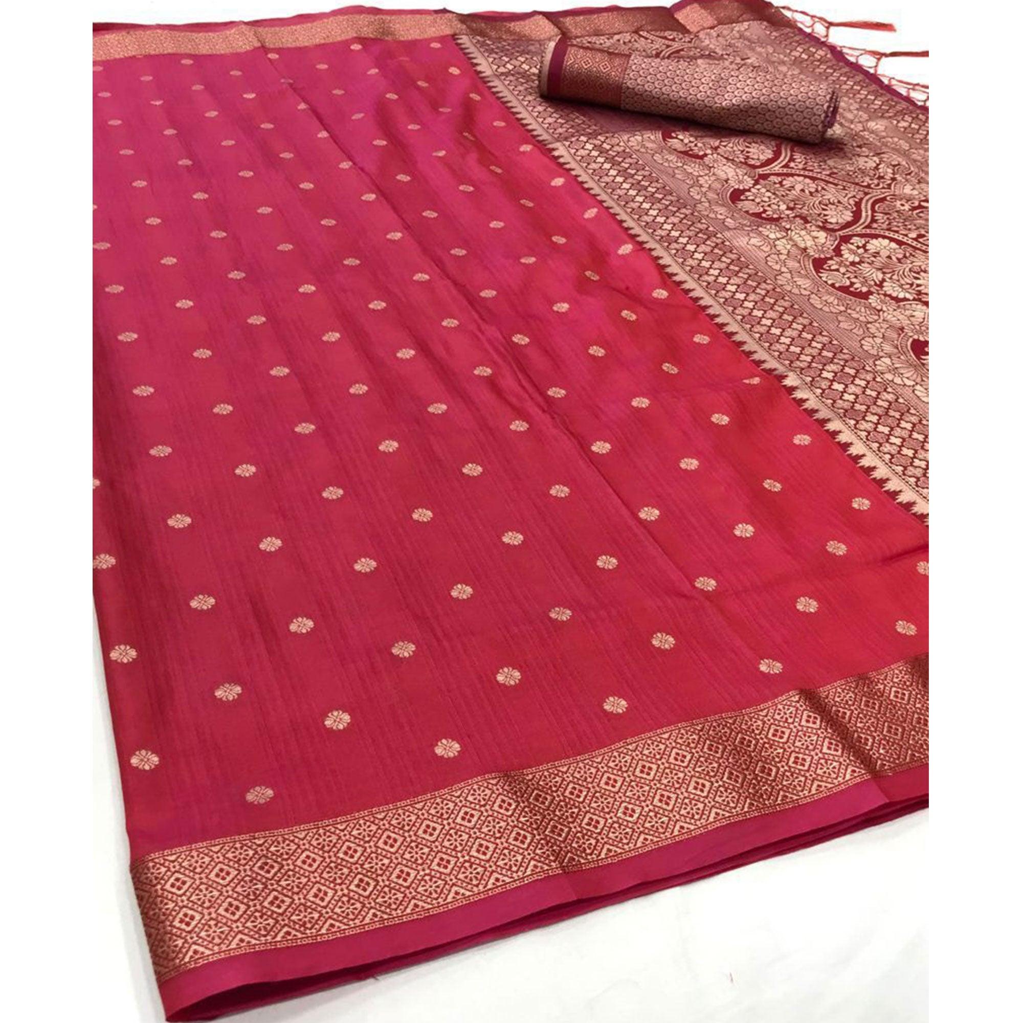 Pink Festive Wear Woven Handloom Silk Saree - Peachmode