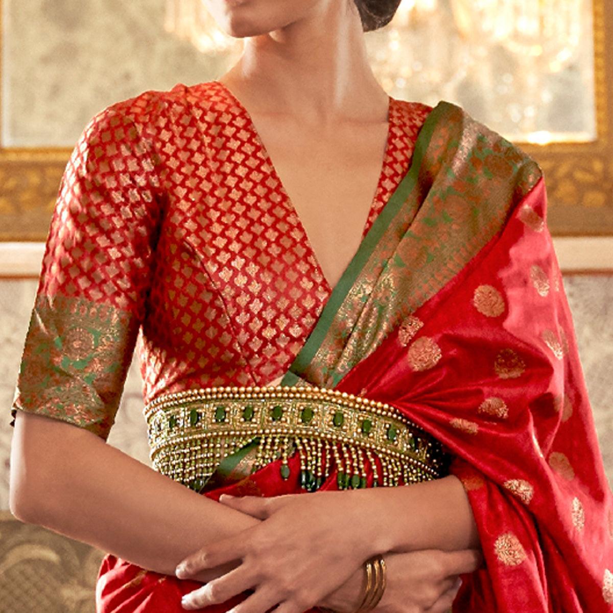 Pink Festive Wear Woven Handloom Silk Saree - Peachmode