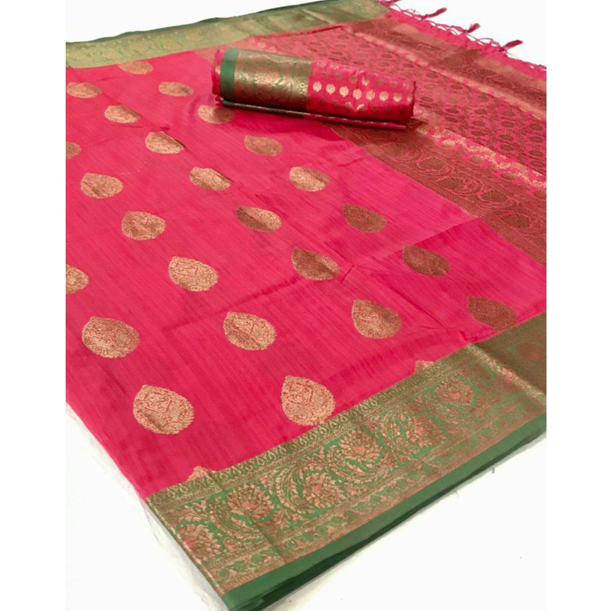 Pink Festive Wear Woven Handloom Silk Saree - Peachmode