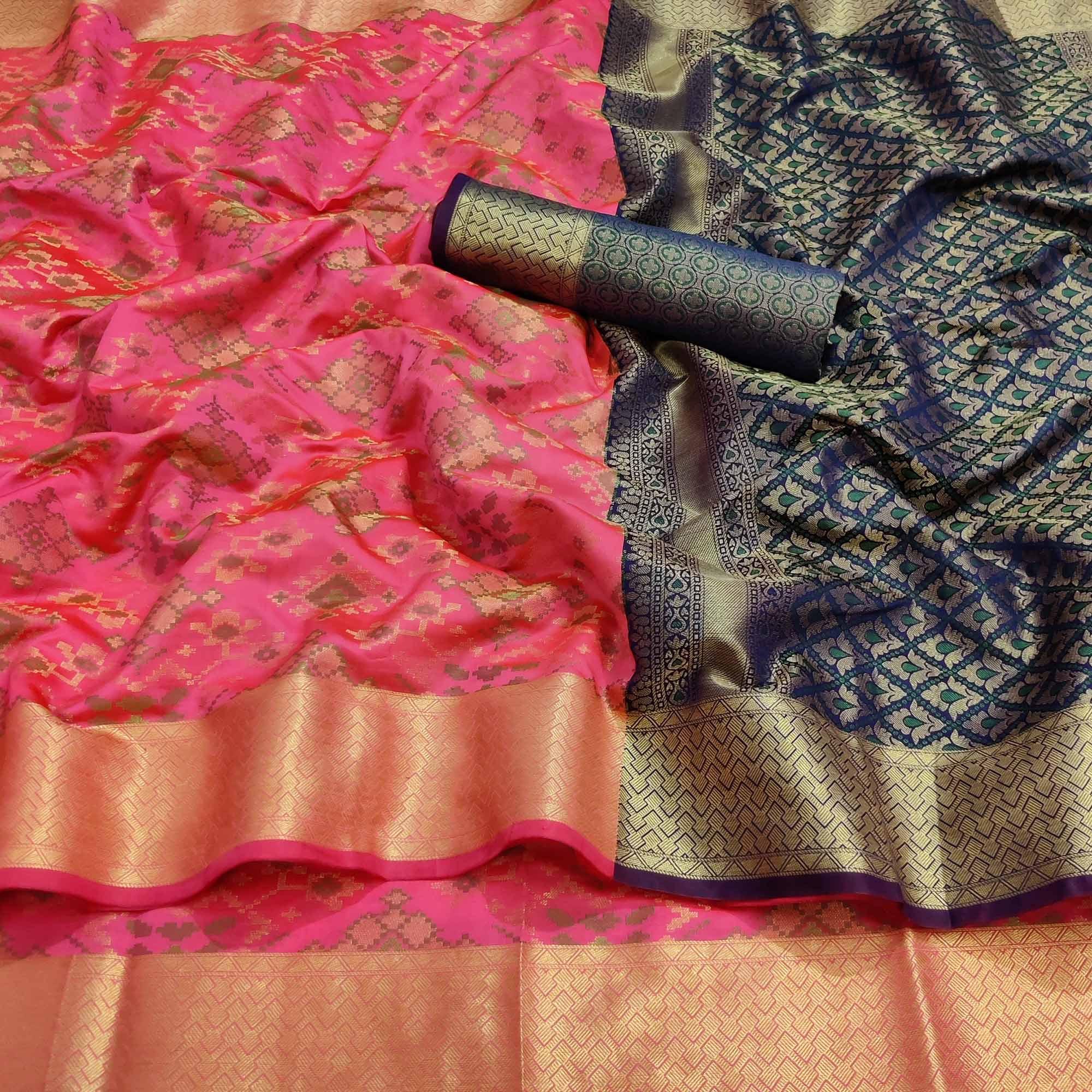 Pink Festive Wear Woven Heavy Banarasi Silk Saree - Peachmode