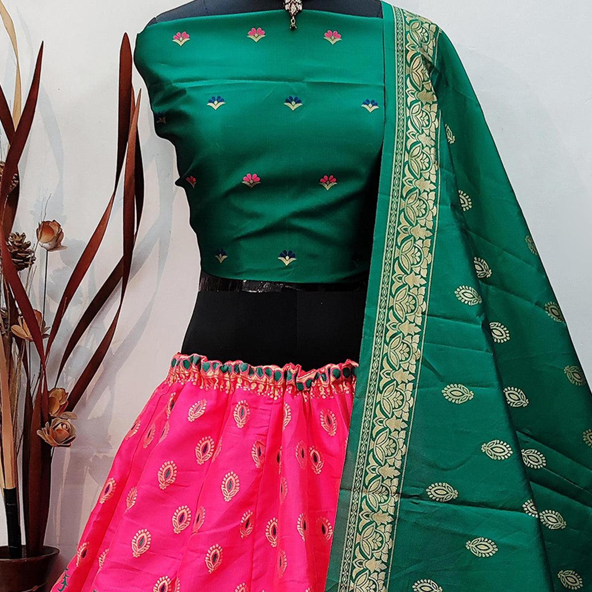 Pink Festive Wear Woven Heavy Brocade Lehenga Choli - Peachmode