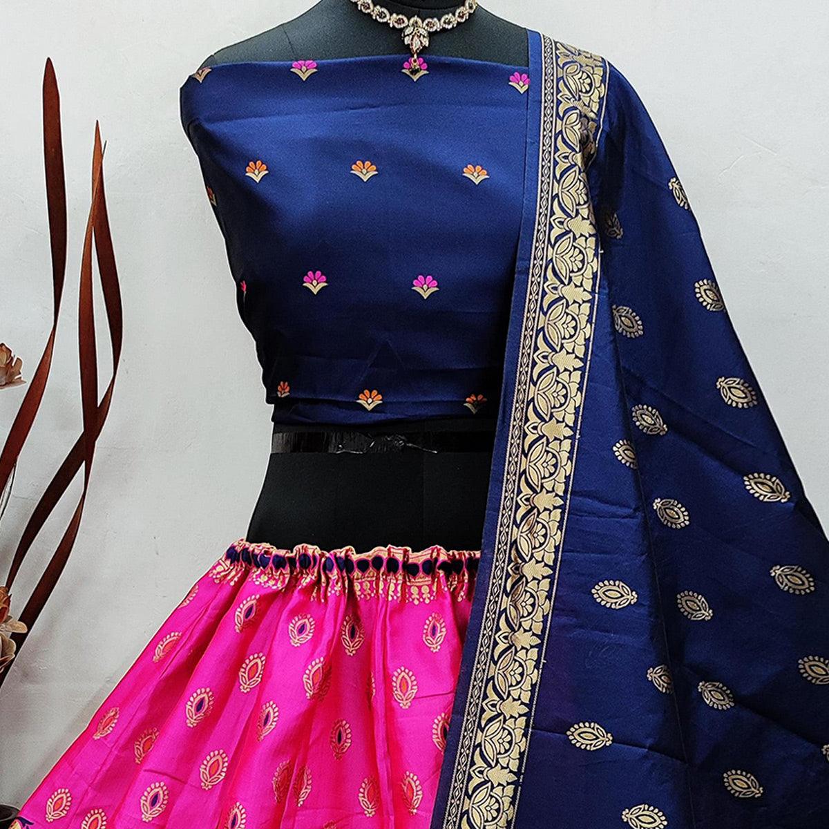 Pink Festive Wear Woven Heavy Brocade Lehenga Choli - Peachmode