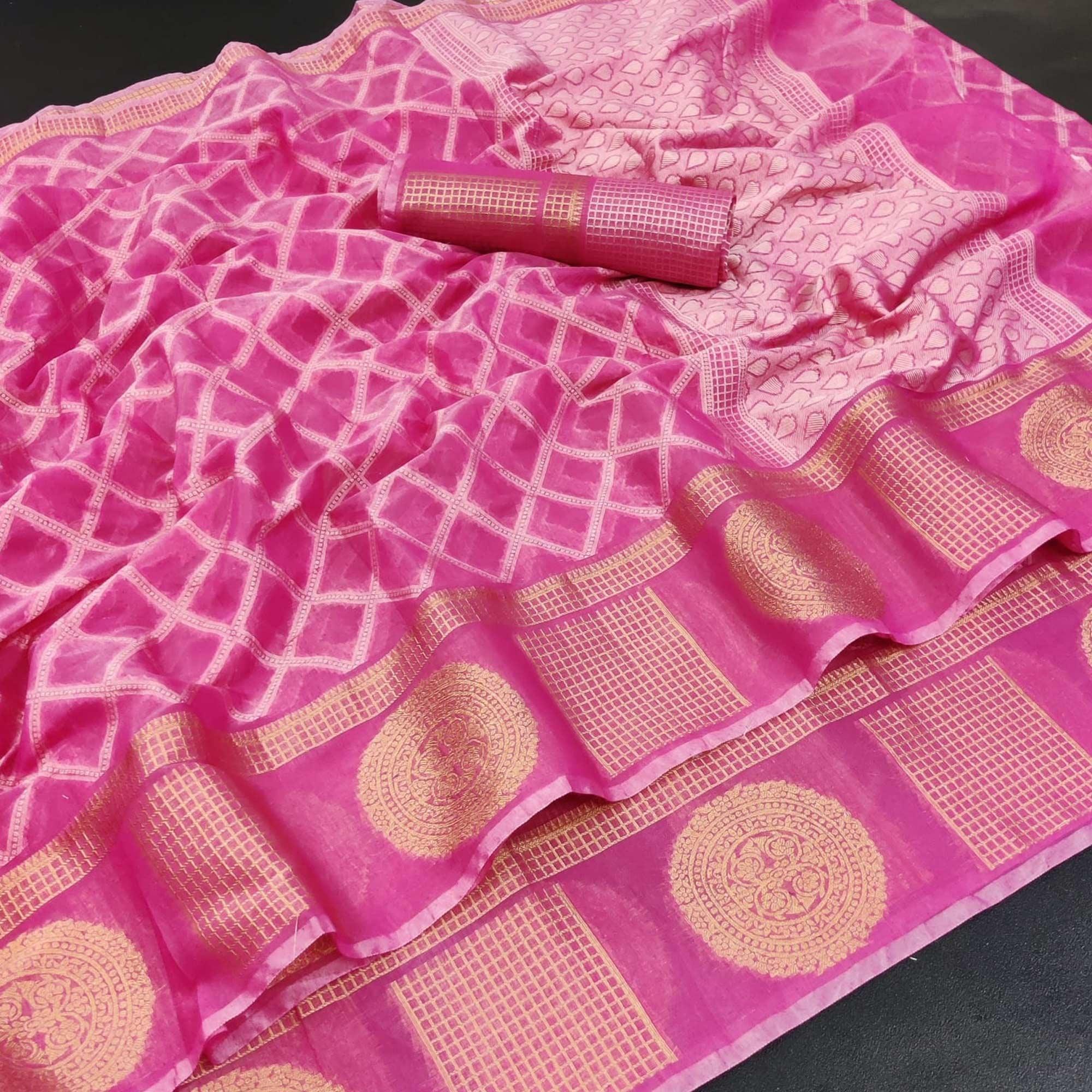 Pink Festive Wear Woven Jacquard Banarasi Saree - Peachmode