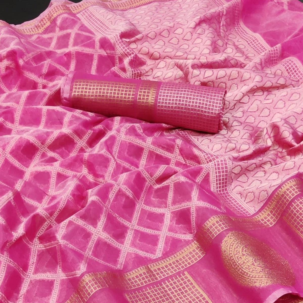 Pink Festive Wear Woven Jacquard Banarasi Saree - Peachmode