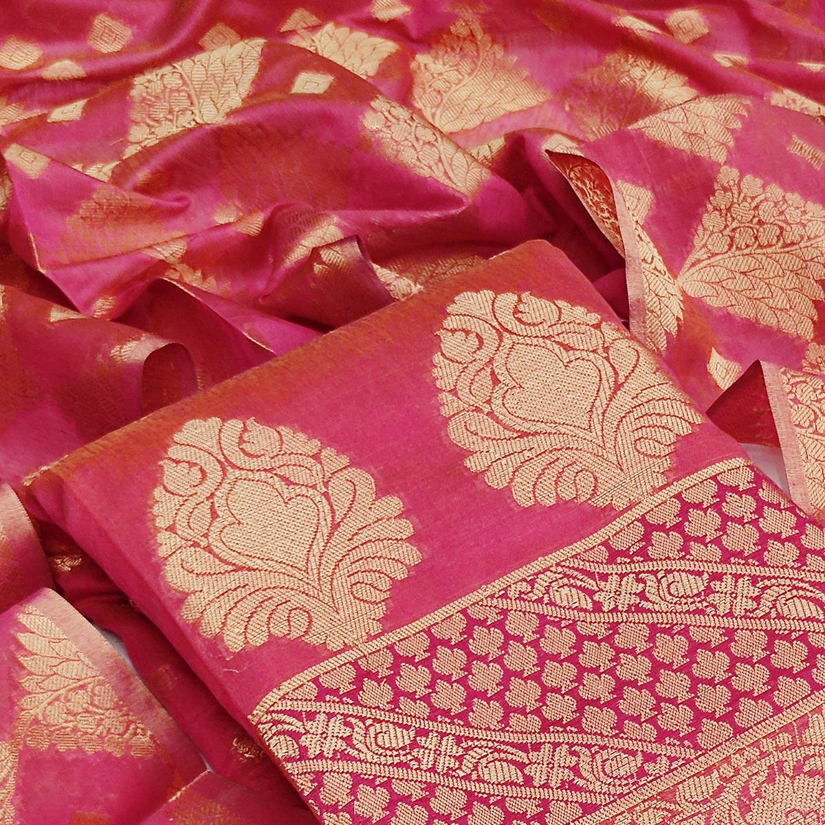 Pink Festive Wear Woven Jacquard Banarasi Silk Dress Material - Peachmode