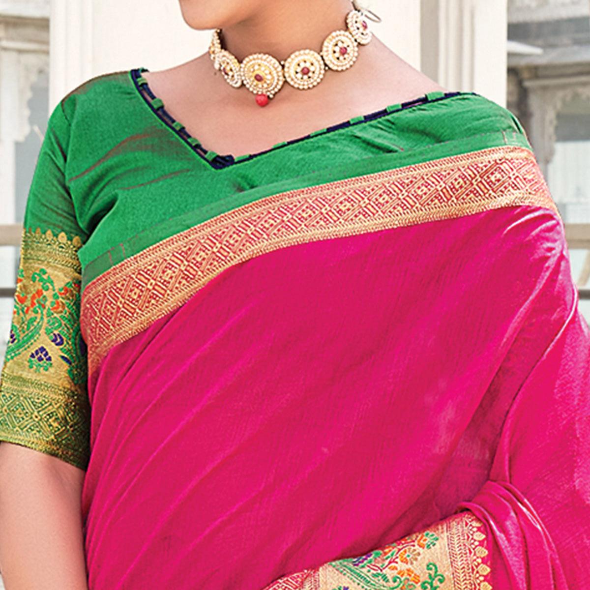 Pink Festive Wear Woven Jute Saree - Peachmode