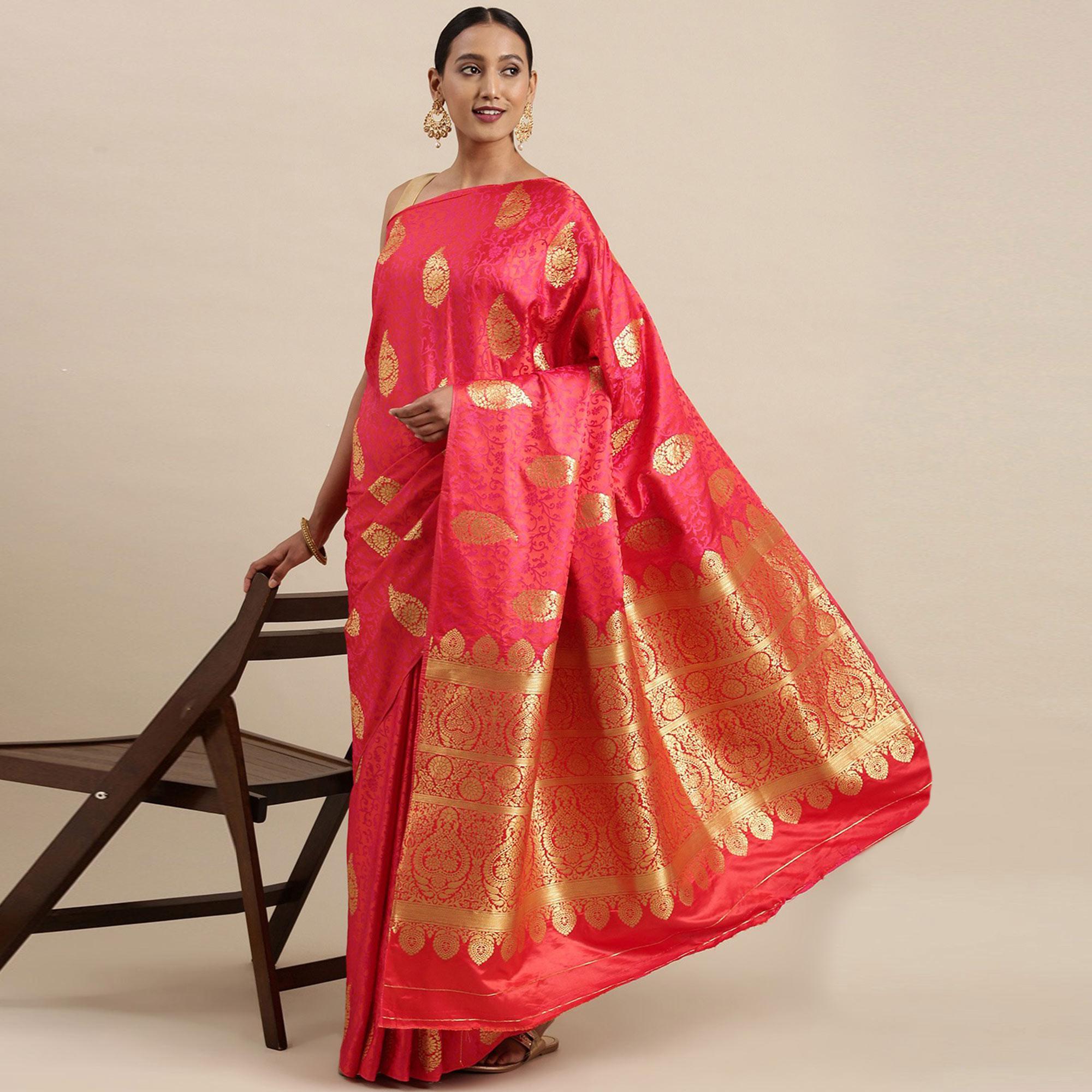 Pink Festive Wear Woven Kanjivaram Silk Saree - Peachmode