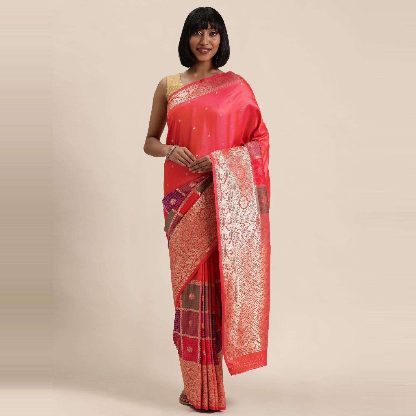 Pink Festive Wear Woven Kanjivaram Silk Saree - Peachmode
