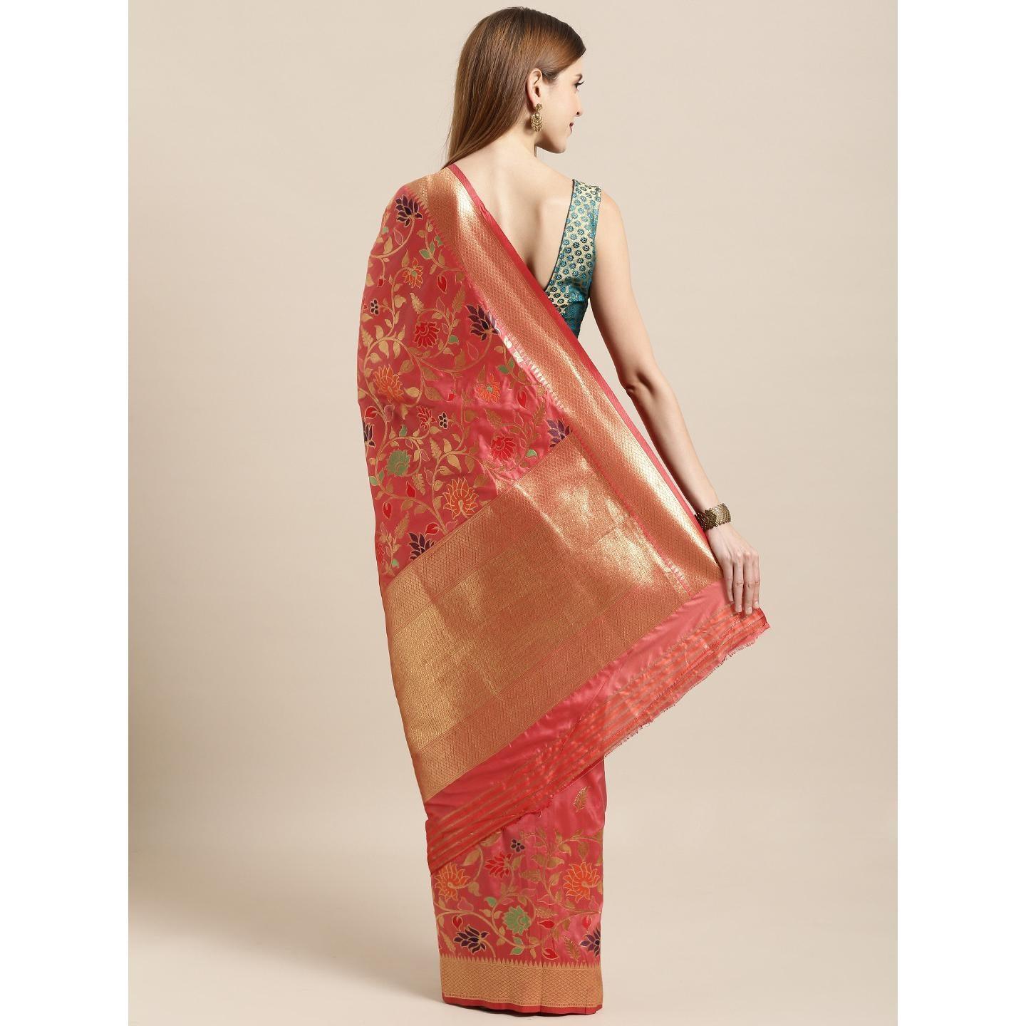 Pink Festive Wear Woven Kanjivaram Silk Saree - Peachmode