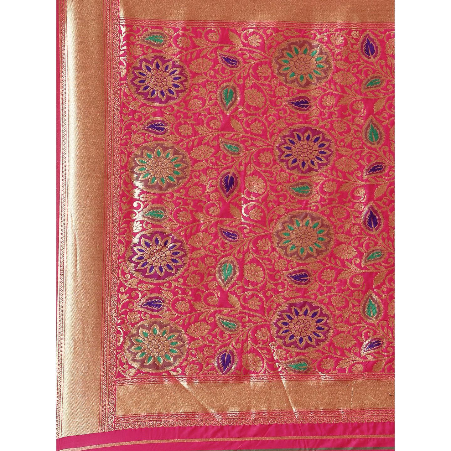 Pink Festive Wear Woven Kanjivaram Silk Saree - Peachmode