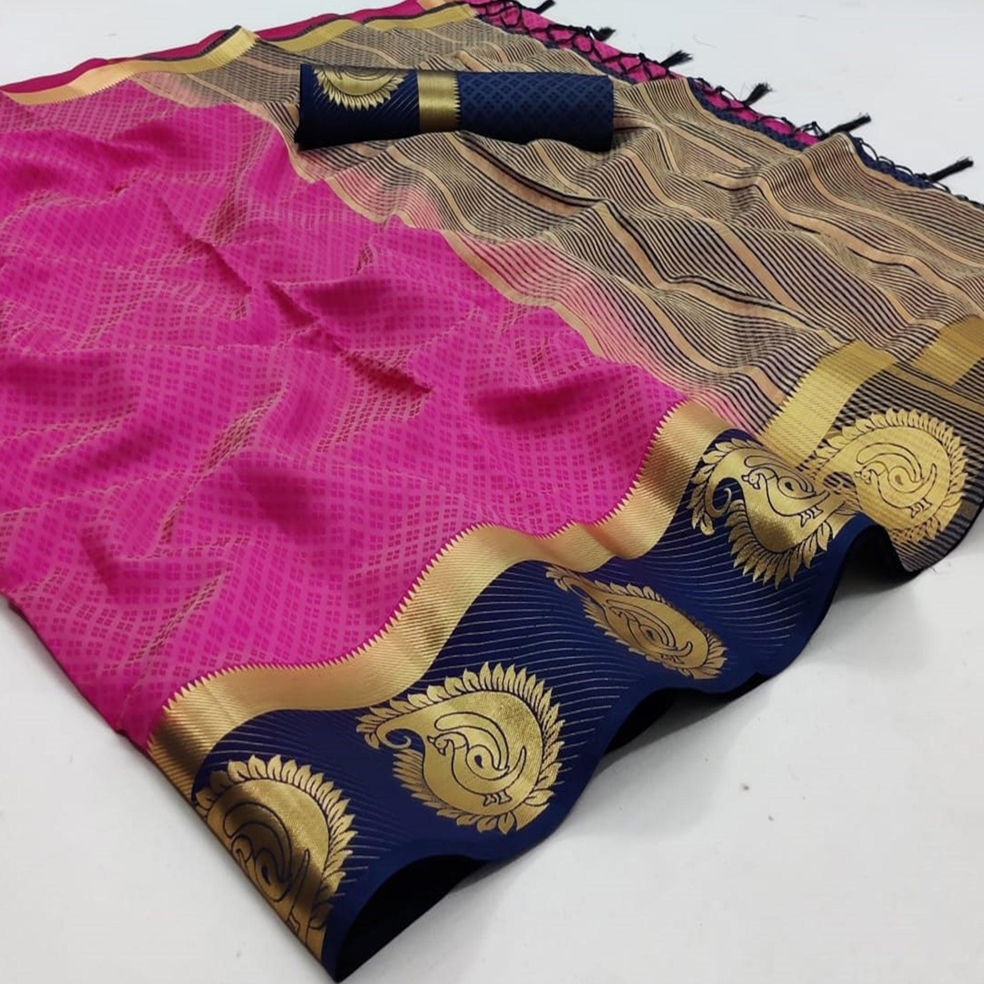 Pink Festive Wear Woven Kanjiwaram Art Silk  Saree - Peachmode