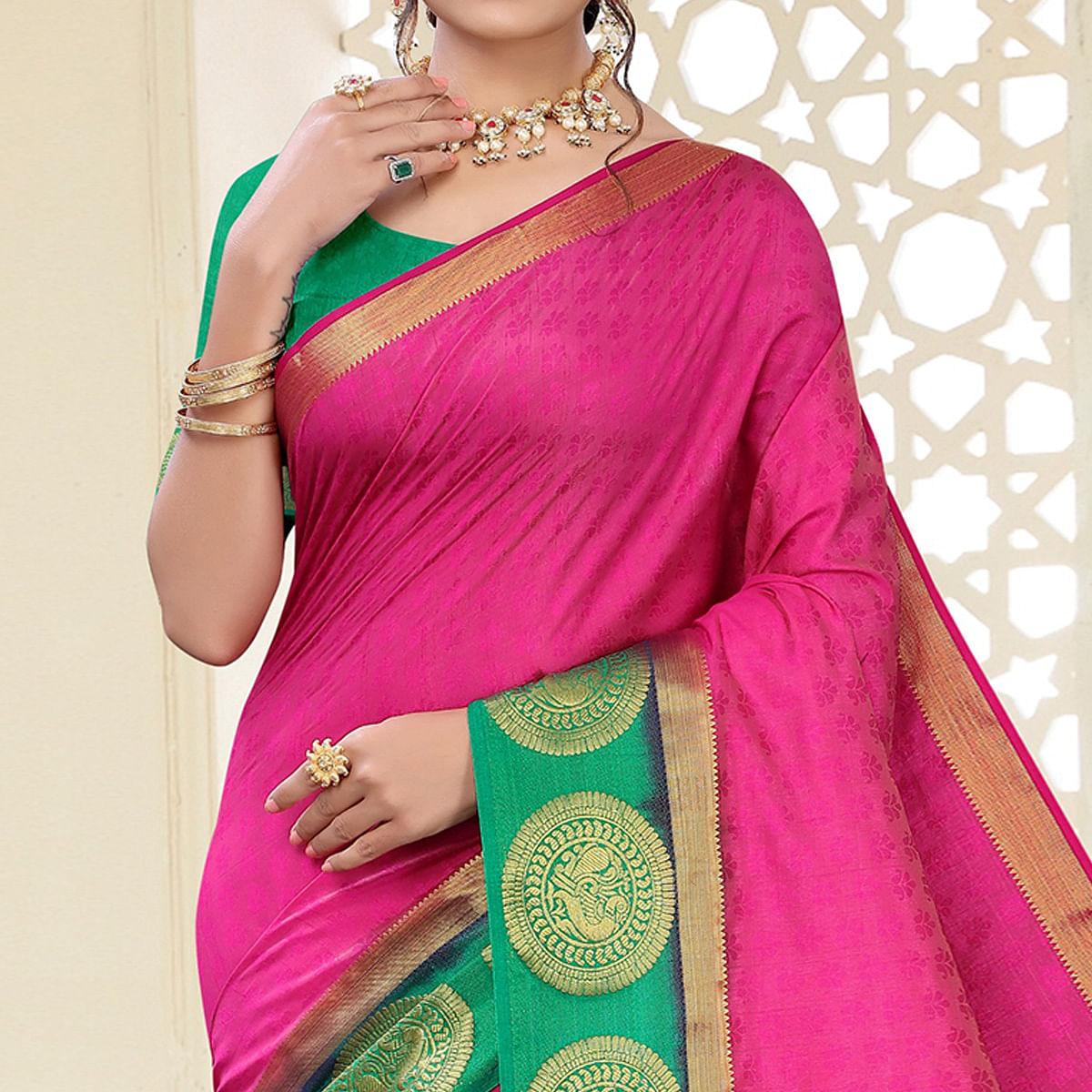 Pink Festive Wear Woven Kanjiwaram Art Silk Saree - Peachmode