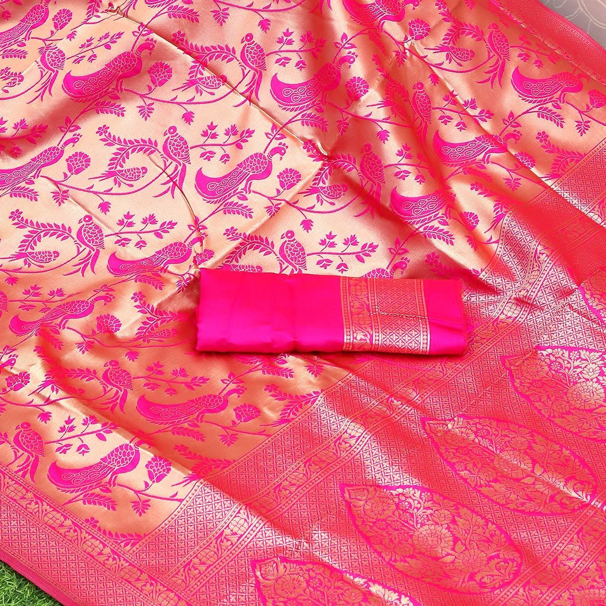 Pink Festive Wear Woven Kota Litchi Banarasi Art Silk Saree - Peachmode
