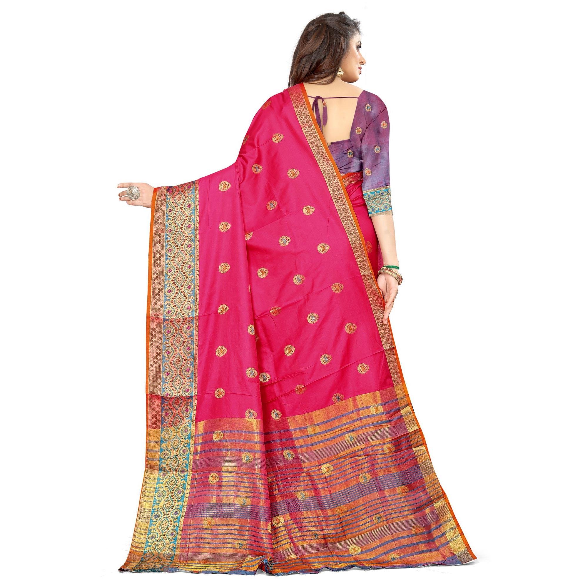 Pink Festive Wear Woven Maithili Silk Saree - Peachmode