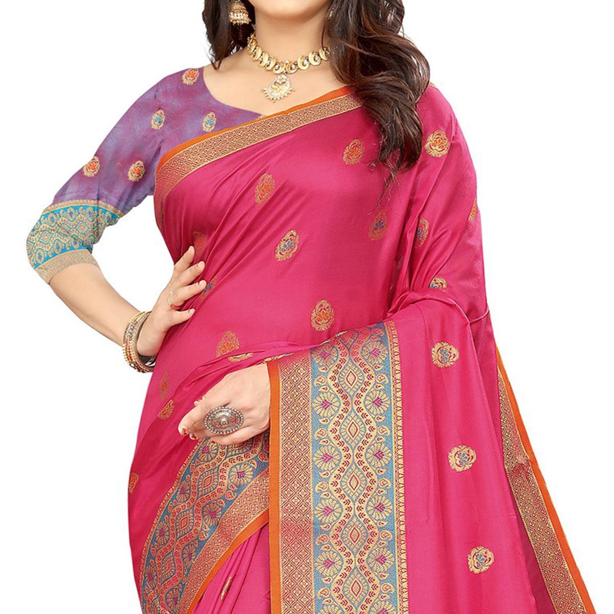 Pink Festive Wear Woven Maithili Silk Saree - Peachmode