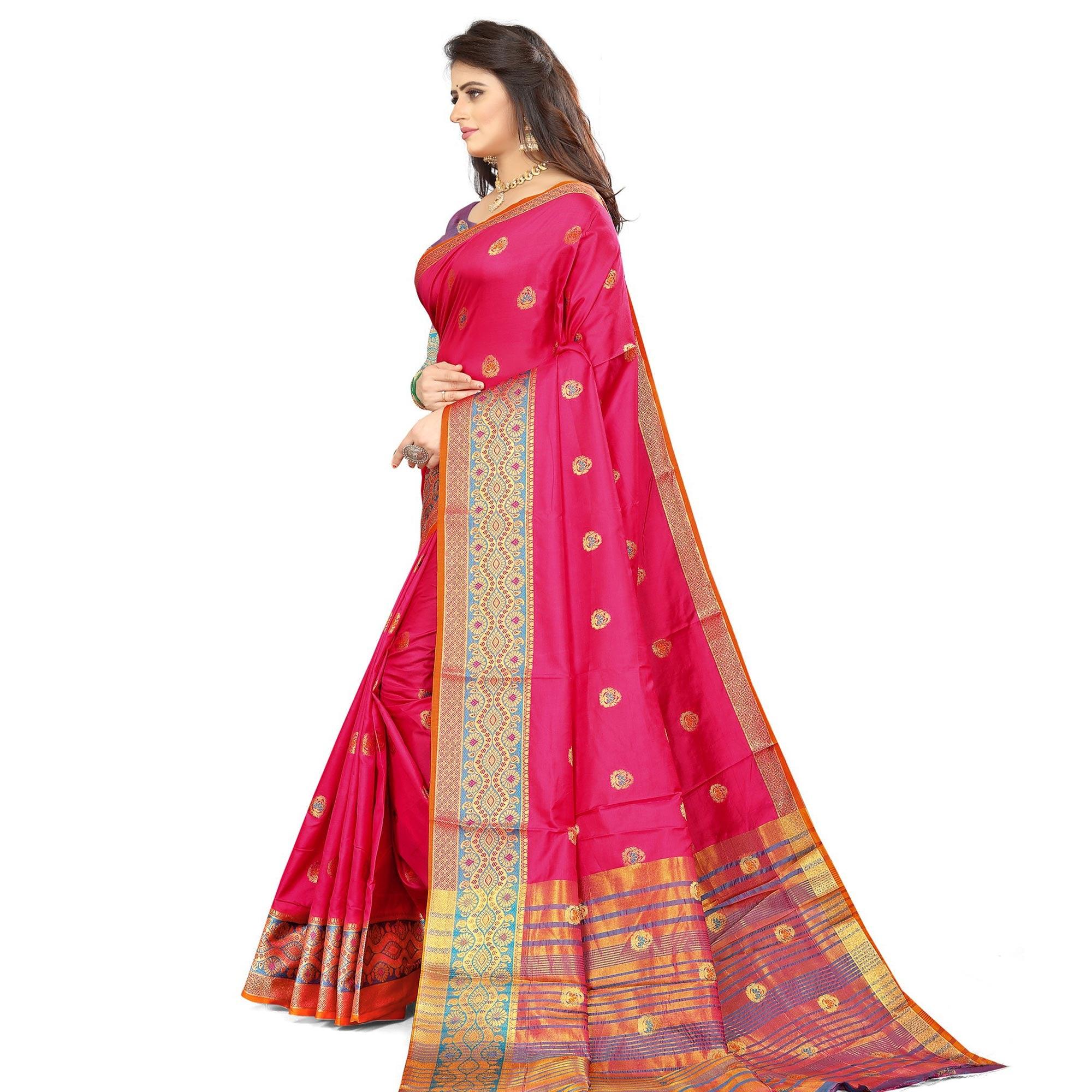 Pink Festive Wear Woven Maithili Silk Saree - Peachmode