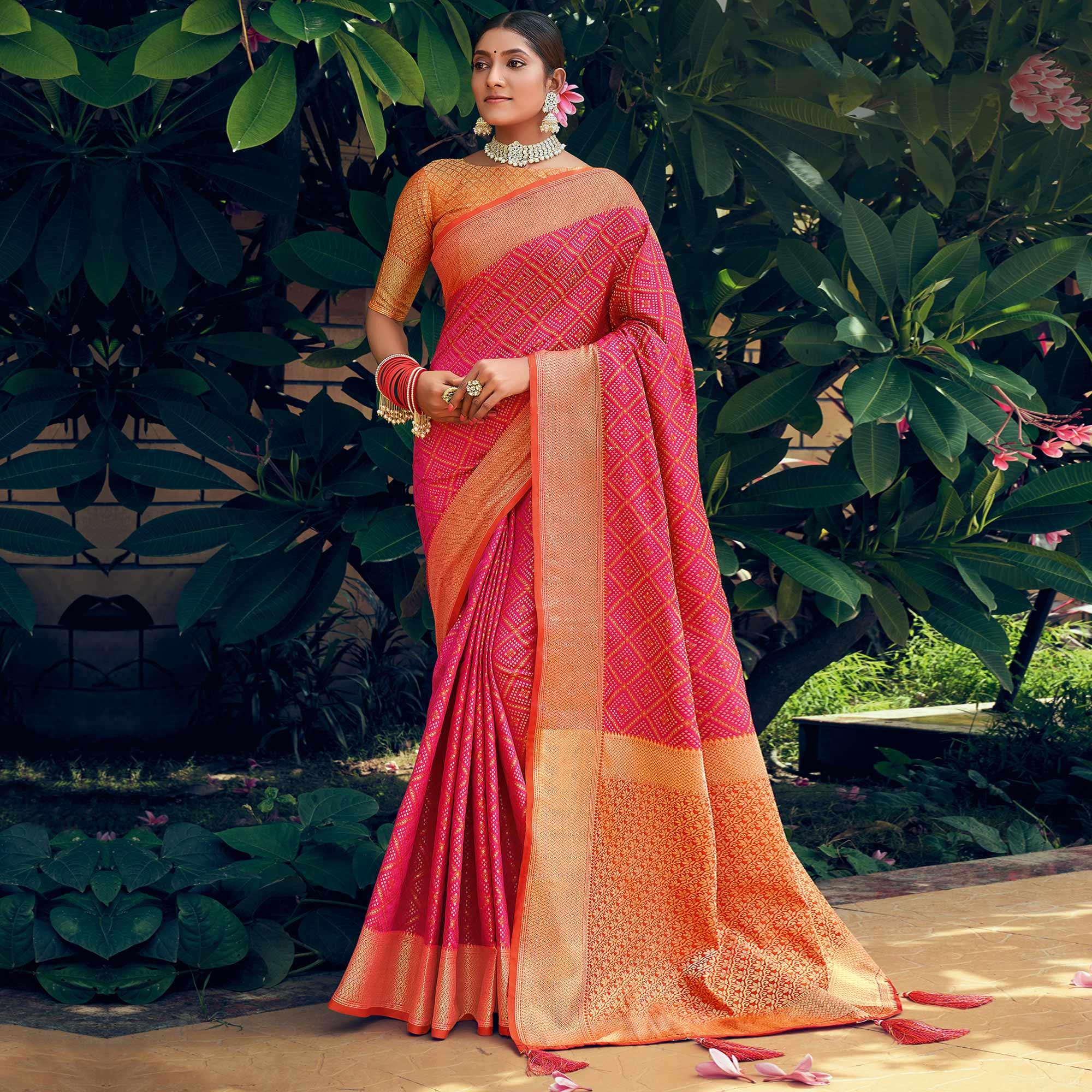 Pink Festive Wear Woven Patola Silk Saree - Peachmode
