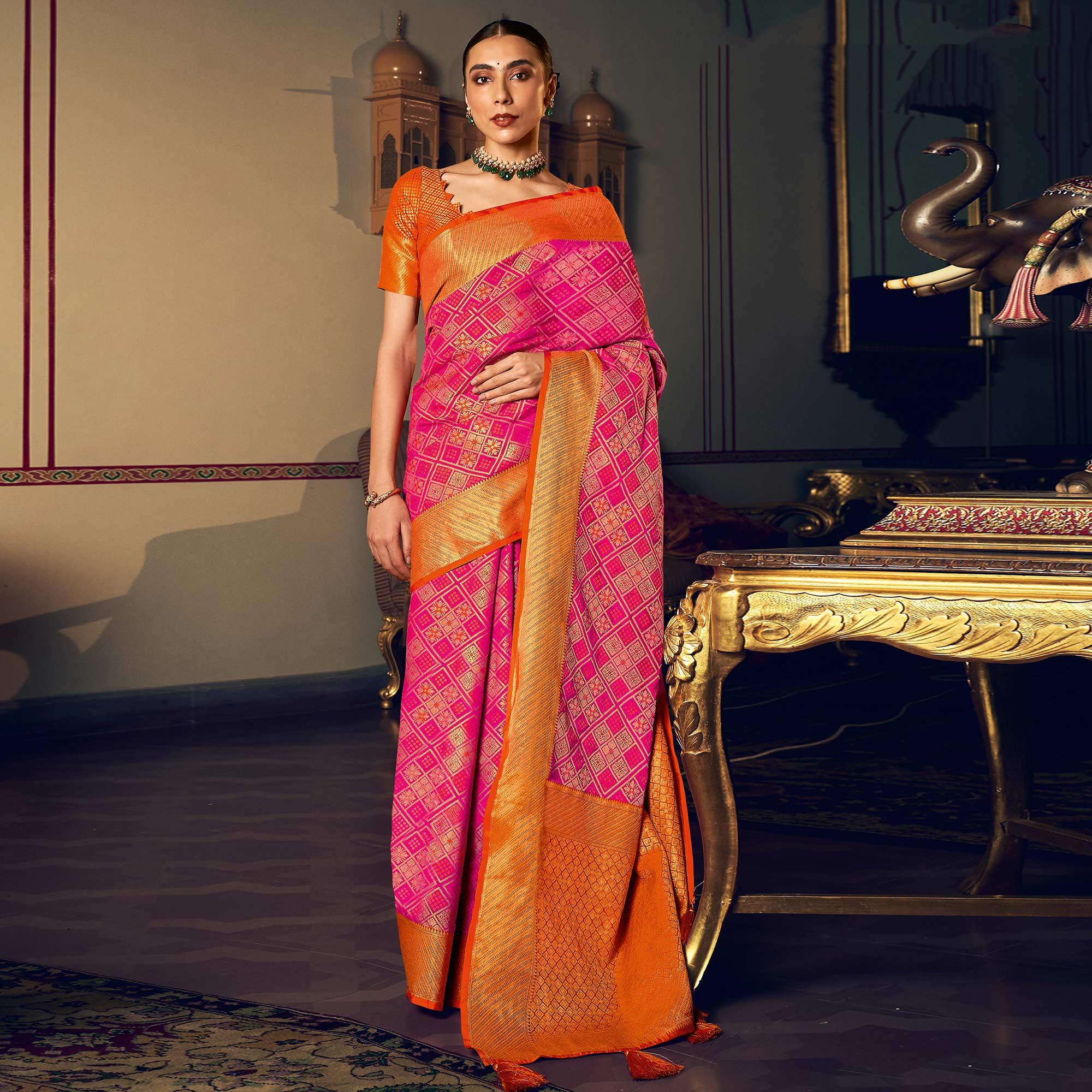 Pink Festive Wear Woven Patola Silk Saree - Peachmode