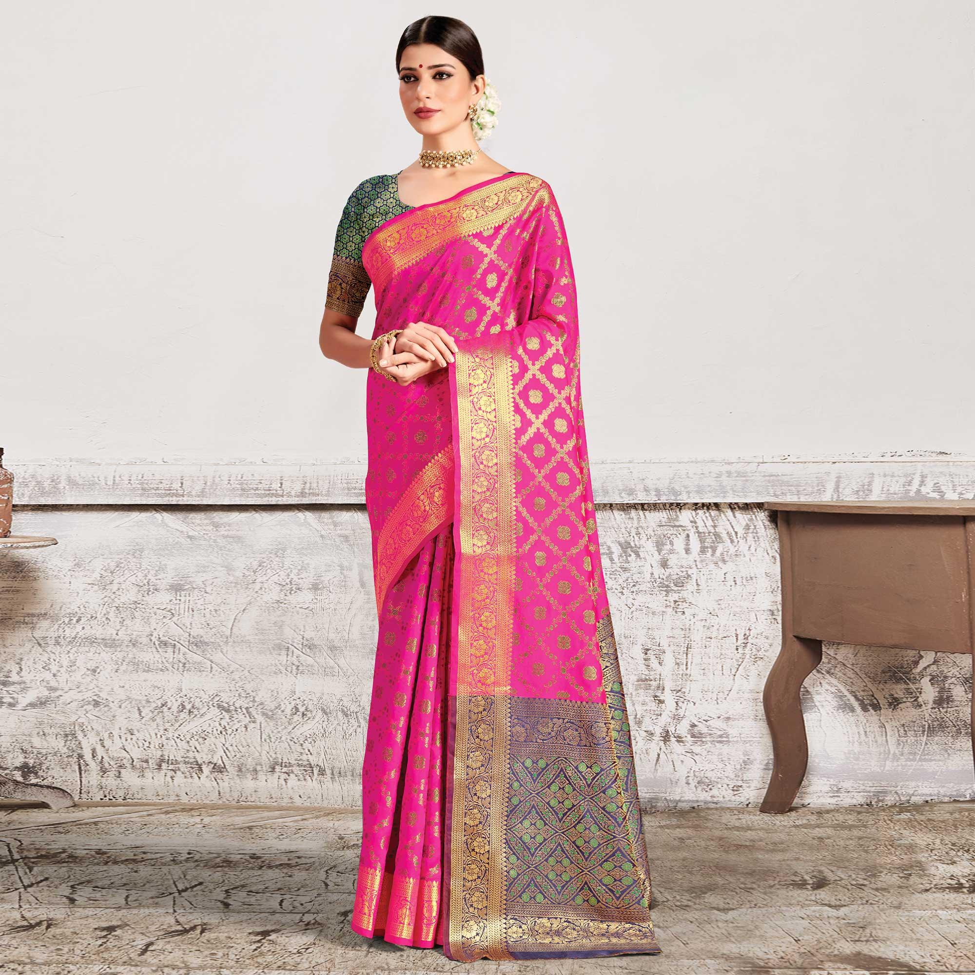Pink Festive Wear Woven Patola Silk Saree - Peachmode