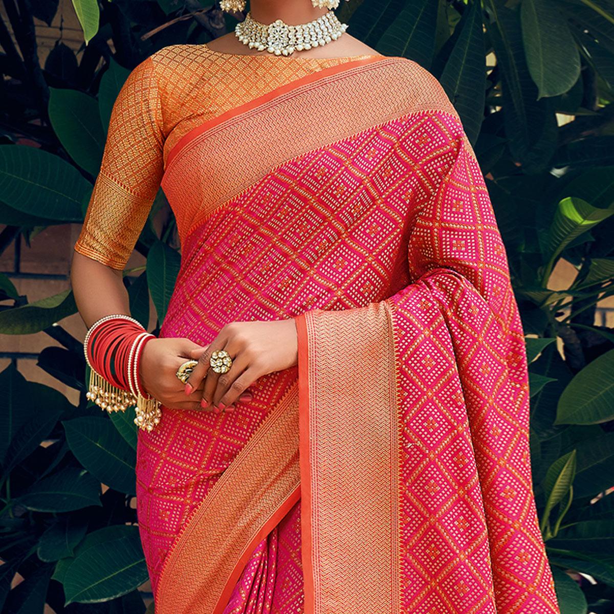 Pink Festive Wear Woven Patola Silk Saree - Peachmode