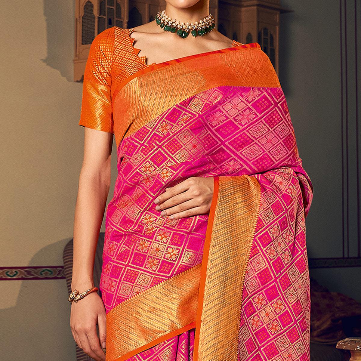 Pink Festive Wear Woven Patola Silk Saree - Peachmode