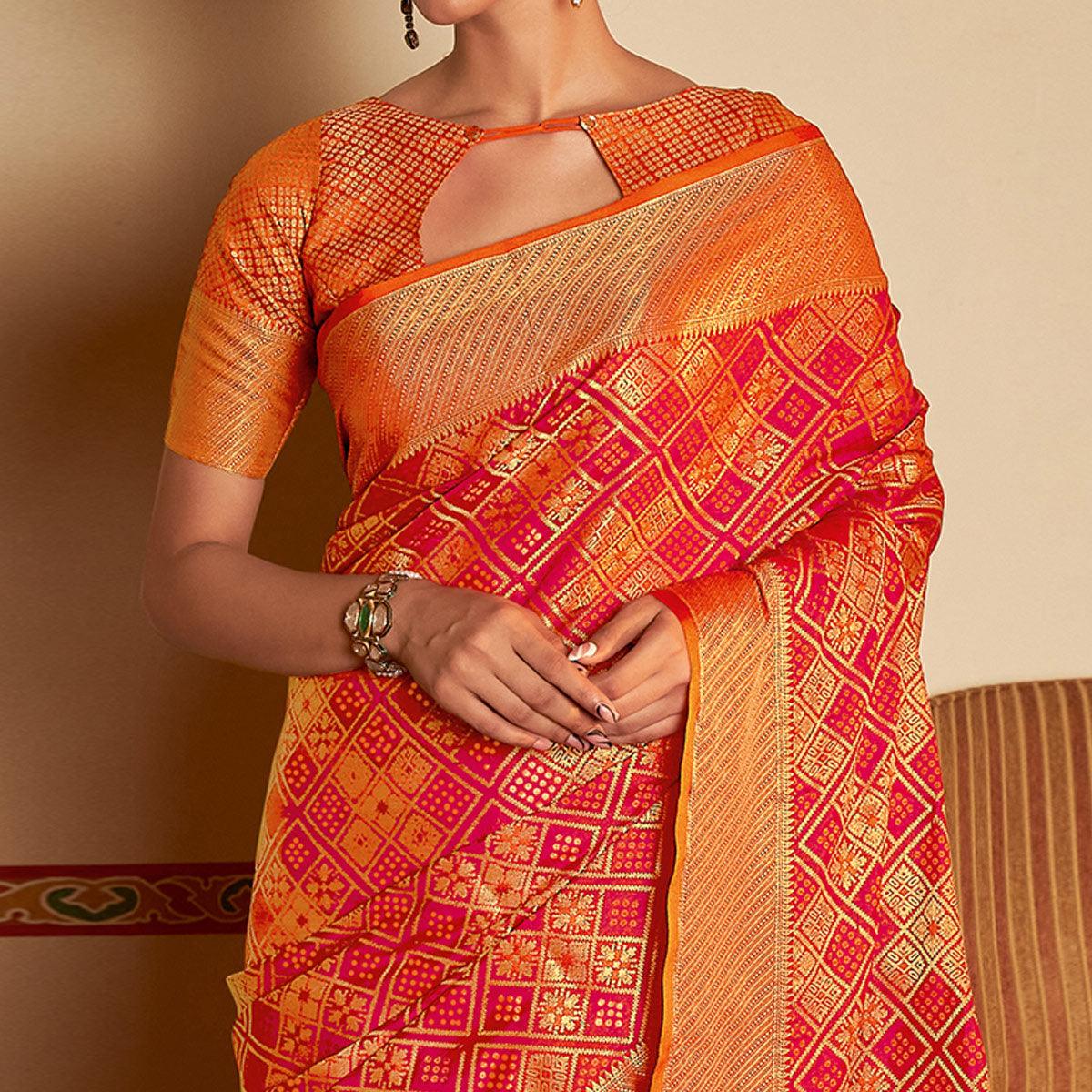 Pink Festive Wear Woven Patola Silk Saree - Peachmode
