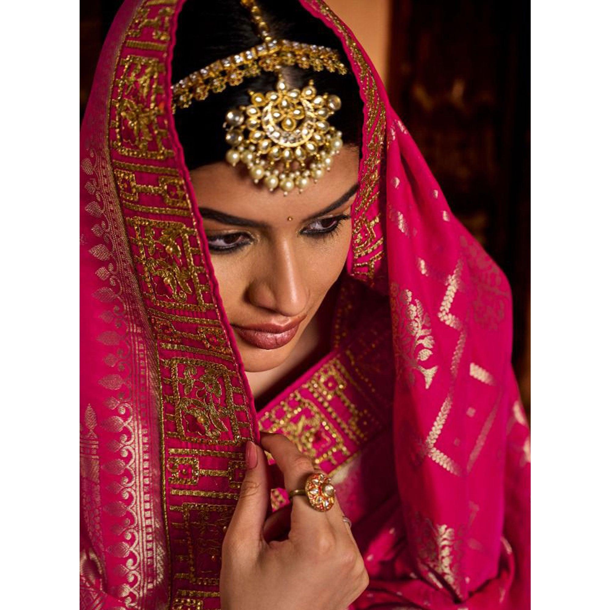 Pink Festive Wear Woven Poly Silk Saree - Peachmode